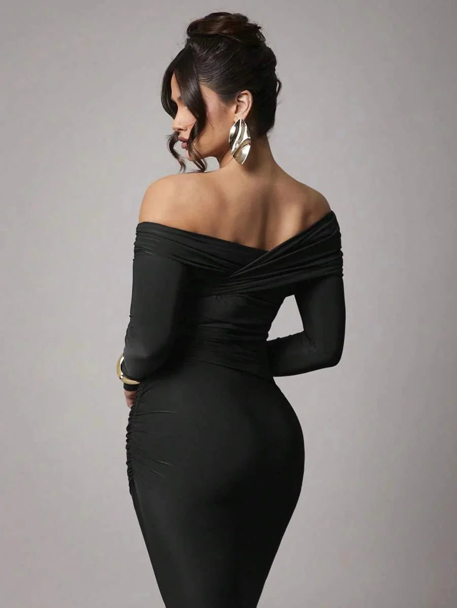 Nicole Maxi Dress - Asymmetrical Neckline - Mermaid Hem - Bodycon Fit - Elegant Style