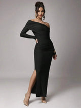 Nicole Maxi Dress - Asymmetrical Neckline - Mermaid Hem - Bodycon Fit - Elegant Style