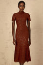Nicole Midi Dress Brown Rhinestone Embellished Tulle Flared Hem