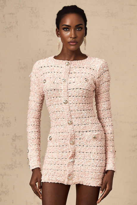 Nicole Mini Dress Pink Knit Button Detail Fitted