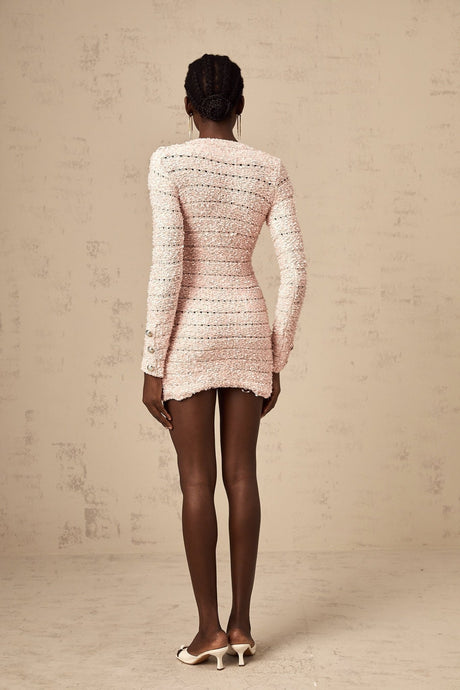 Nicole Mini Dress Pink Knit Button Detail Fitted