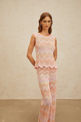 Nicole Top & Trousers Set - Round Neck - Sleeveless - Metallic Threading - Scallop Hem - High Rise