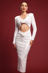 Nicole White Sequin Cut-Out Dress Faux Fur Wrap Glamorous Formal Evening Wear