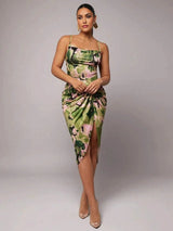 Ninetta Midi Dress - Spaghetti Strap - High Waist - Backless - Ruched - Boho Style