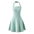 Ninfa Dress - Flared A - Line Silhouette - Halter Neck Style - Vertical Ribbed Pattern - Fashion - Forward Design