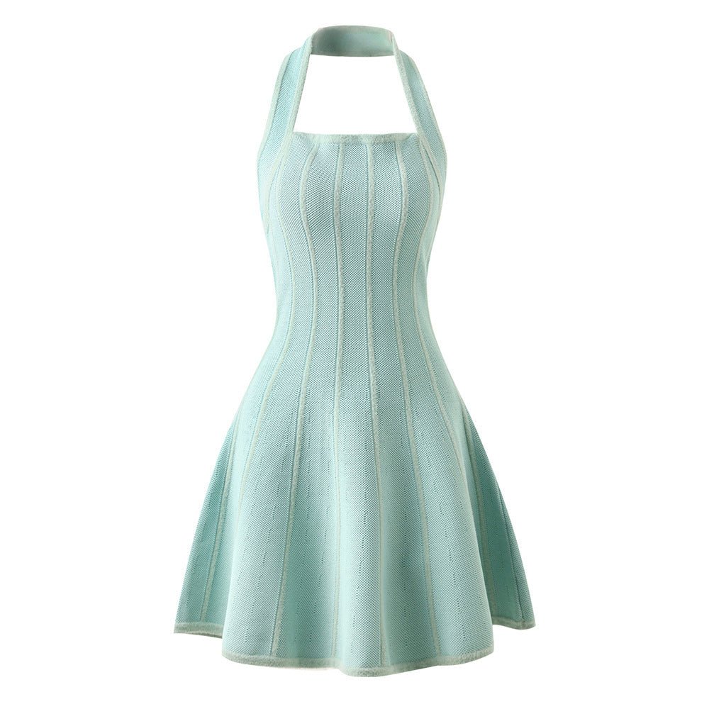 Ninfa Dress - Flared A - Line Silhouette - Halter Neck Style - Vertical Ribbed Pattern - Fashion - Forward Design