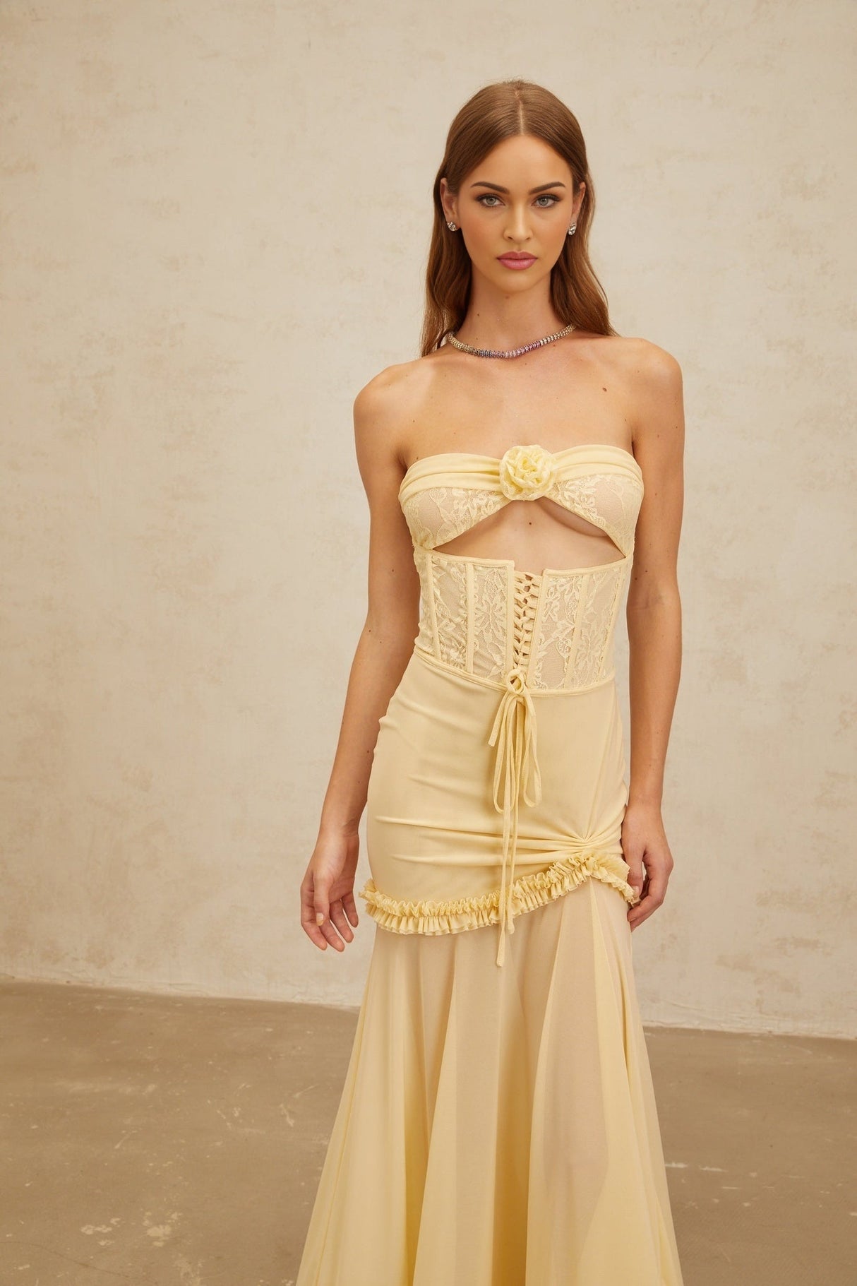 Ninfa Midi Dress - Off - Shoulder - 3D Petal Lace - Ruffles - Mermaid Hem