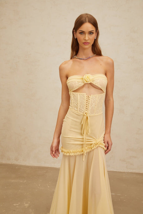 Ninfa Midi Dress - Off - Shoulder - 3D Petal Lace - Ruffles - Mermaid Hem