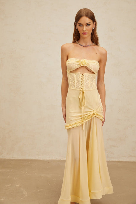 Ninfa Midi Dress - Off - Shoulder - 3D Petal Lace - Ruffles - Mermaid Hem