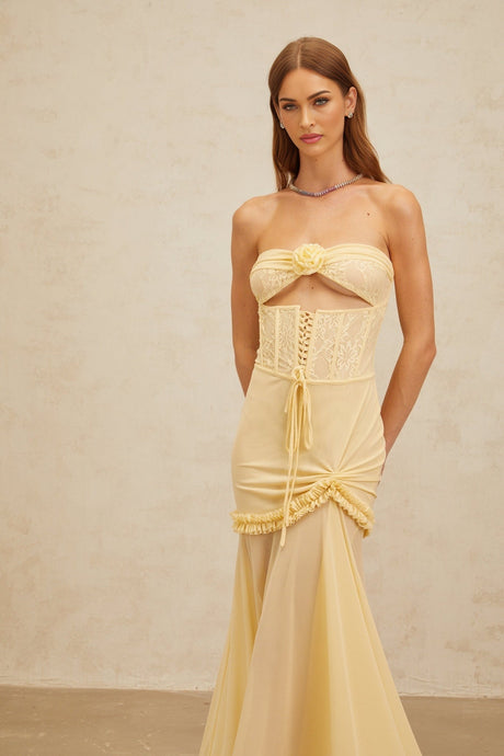 Ninfa Midi Dress - Off - Shoulder - 3D Petal Lace - Ruffles - Mermaid Hem