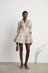 Ninfa Mini Dress with Pattern Print and Belt
