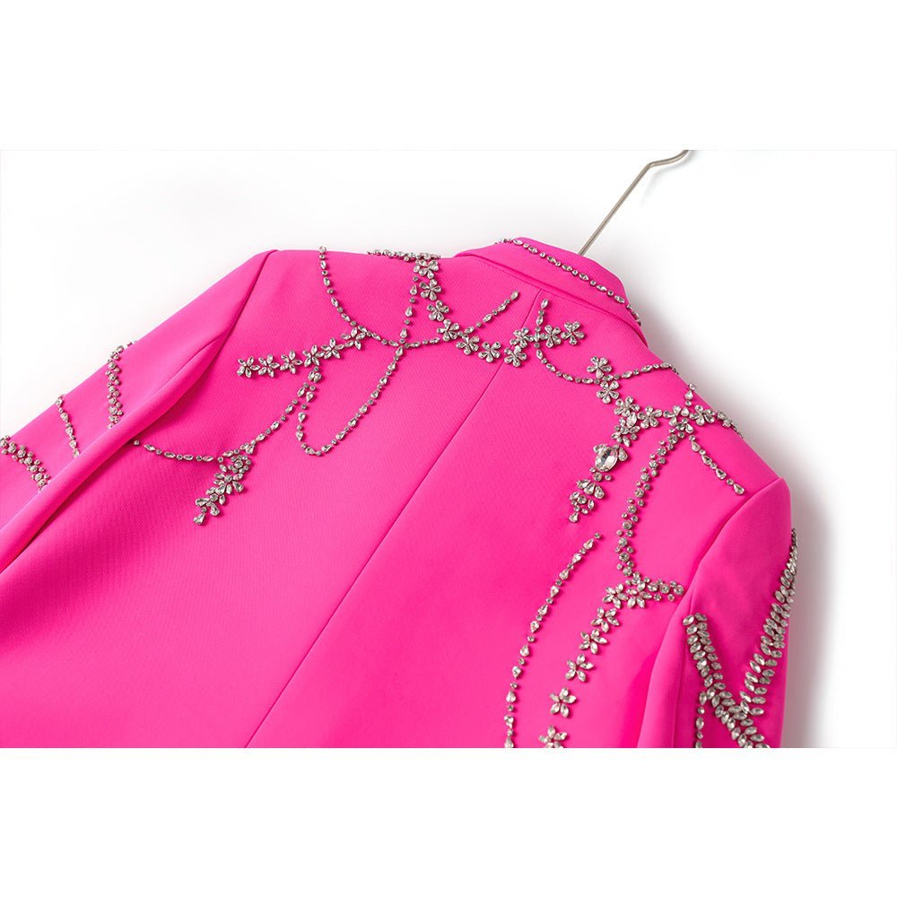 Ninfa Oversized Double - Breasted Coat - Floral Embellishments and Rhinestone Appliqué Details