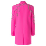 Ninfa Oversized Double - Breasted Coat - Floral Embellishments and Rhinestone Appliqué Details