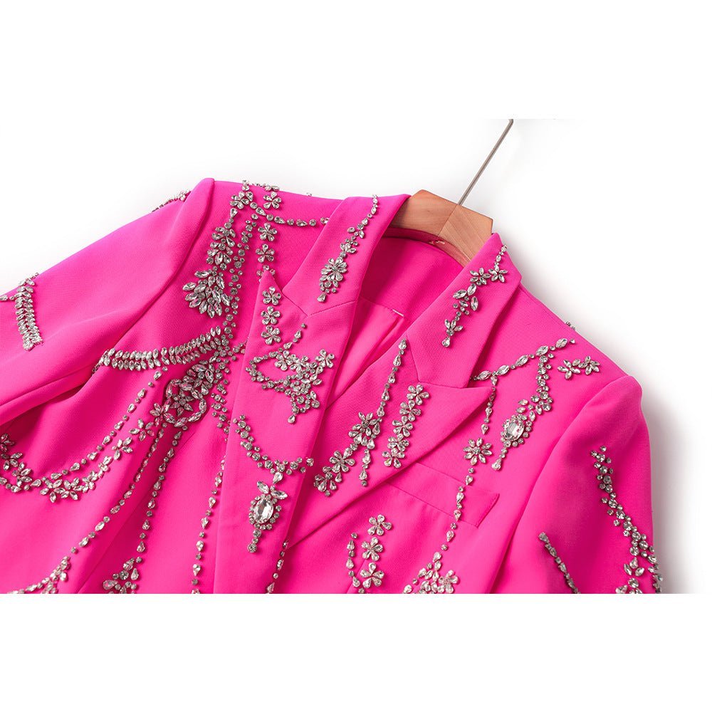 Ninfa Oversized Double - Breasted Coat - Floral Embellishments and Rhinestone Appliqué Details