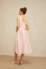 Nives Midi Dress Pink Crystal Pleated Embellishment