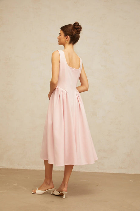 Nives Midi Dress Pink Crystal Pleated Embellishment