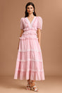 Nives Pink Lace Tiered Dress