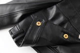 Noemi Cropped Leather Jacket - Tailored Fit with Gold Button Embellishments
