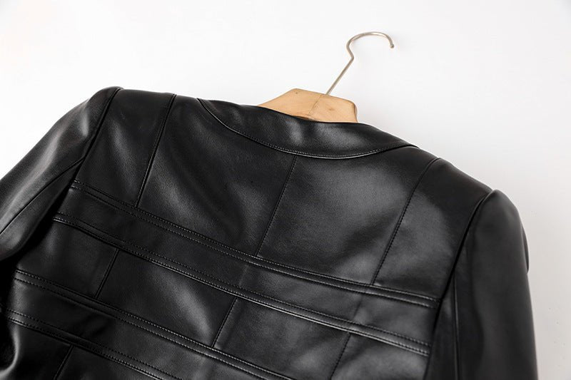 Noemi Cropped Leather Jacket - Tailored Fit with Gold Button Embellishments