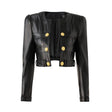 Noemi Cropped Leather Jacket - Tailored Fit with Gold Button Embellishments