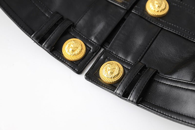 Noemi Cropped Leather Jacket - Tailored Fit with Gold Button Embellishments