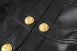 Noemi Cropped Leather Jacket - Tailored Fit with Gold Button Embellishments