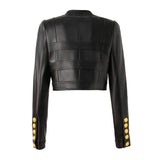 Noemi Cropped Leather Jacket - Tailored Fit with Gold Button Embellishments