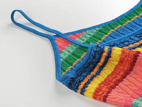 Noemi Dress - Bodycon Style - Colorful Striped Pattern - Spaghetti Straps - Mid - Calf Length