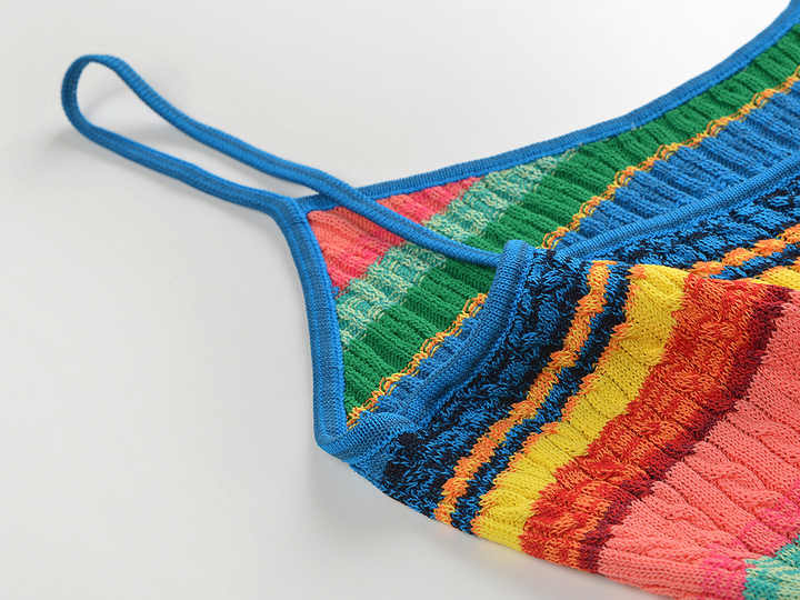 Noemi Dress - Bodycon Style - Colorful Striped Pattern - Spaghetti Straps - Mid - Calf Length