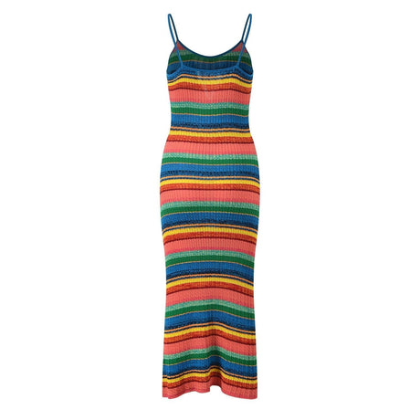 Noemi Dress - Bodycon Style - Colorful Striped Pattern - Spaghetti Straps - Mid - Calf Length
