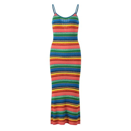 Noemi Dress - Bodycon Style - Colorful Striped Pattern - Spaghetti Straps - Mid - Calf Length