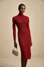 Noemi Midi Dress Metallic Red Pointelle Mock Neck