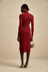 Noemi Midi Dress Metallic Red Pointelle Mock Neck