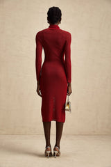 Noemi Midi Dress Metallic Red Pointelle Mock Neck