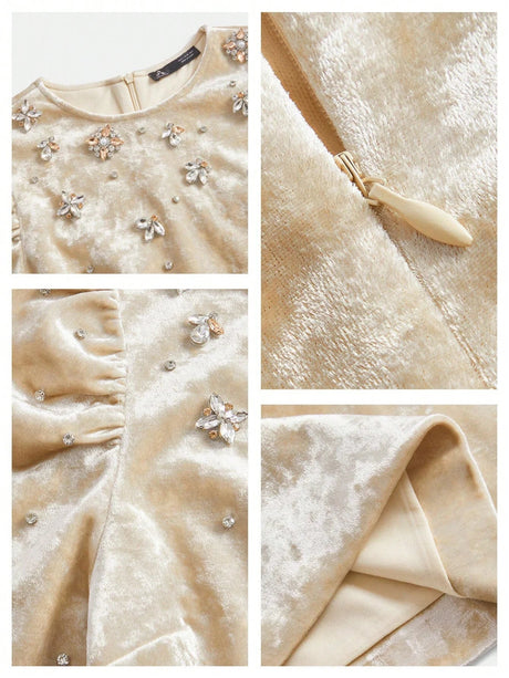 Noemi Midi Dress - Round Neck - Puff Sleeve - Floral Print - Elegant Style - Button & Pearls