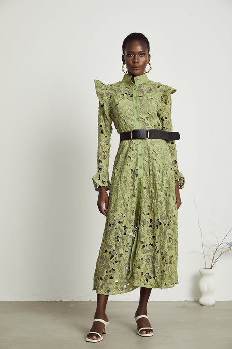 Noémie floralembroidered midi dress in Green