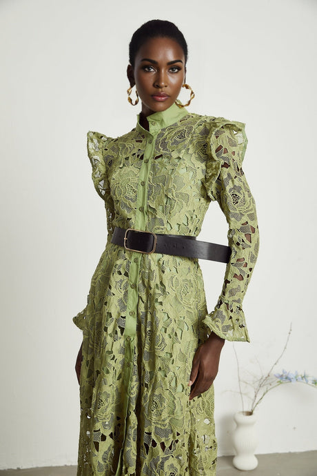 Noémie floralembroidered midi dress in Green