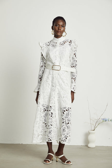 Noémie floralembroidered midi dress in White