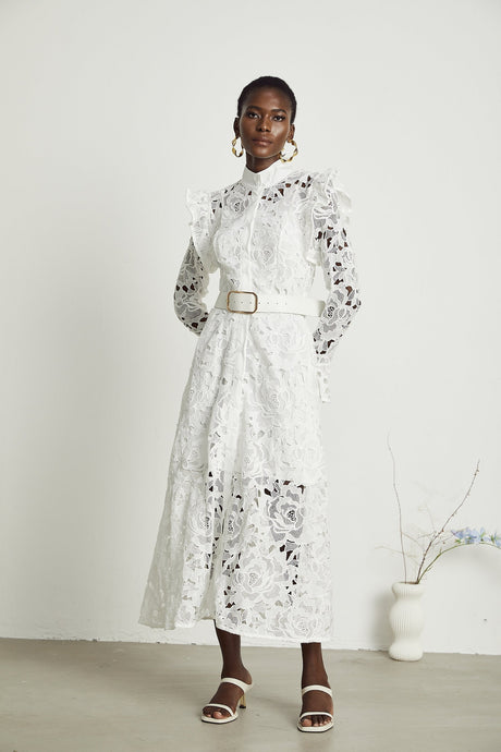 Noémie floralembroidered midi dress in White