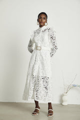 Noémie floralembroidered midi dress in White