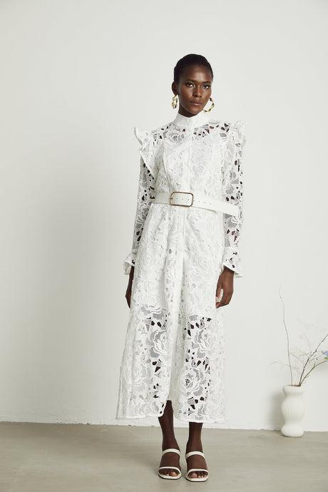 Noémie floralembroidered midi dress in White