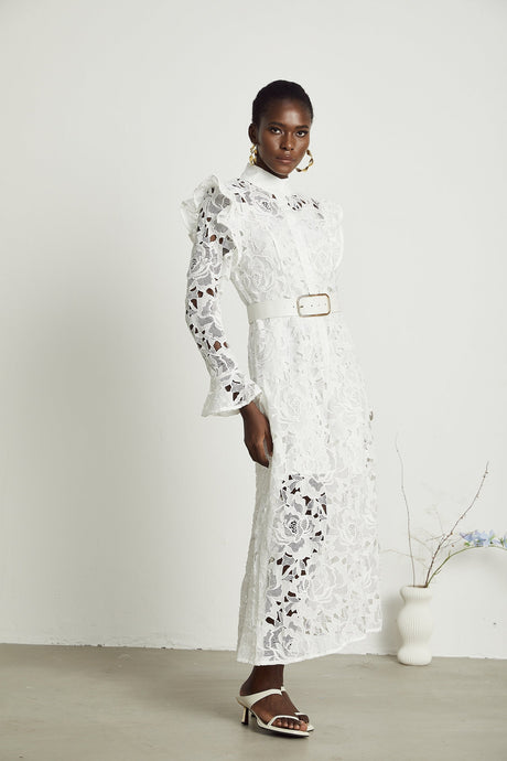 Noémie floralembroidered midi dress in White