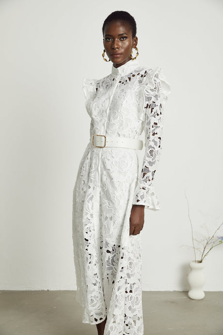 Noémie floralembroidered midi dress in White