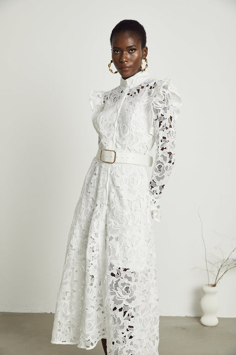 Noémie floralembroidered midi dress in White