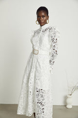 Noémie floralembroidered midi dress in White