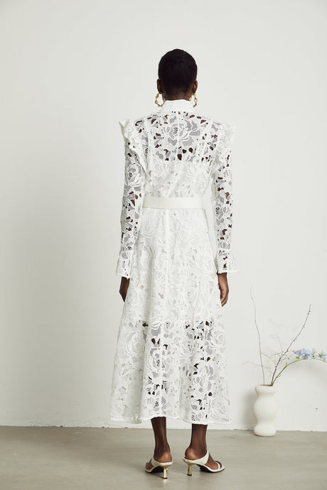 Noémie floralembroidered midi dress in White