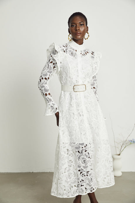 Noémie floralembroidered midi dress in White
