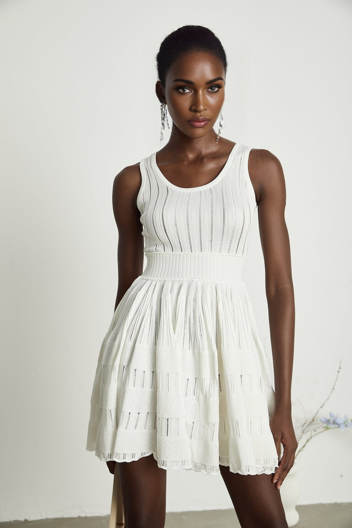 Noémie white cutout pleated mini dress