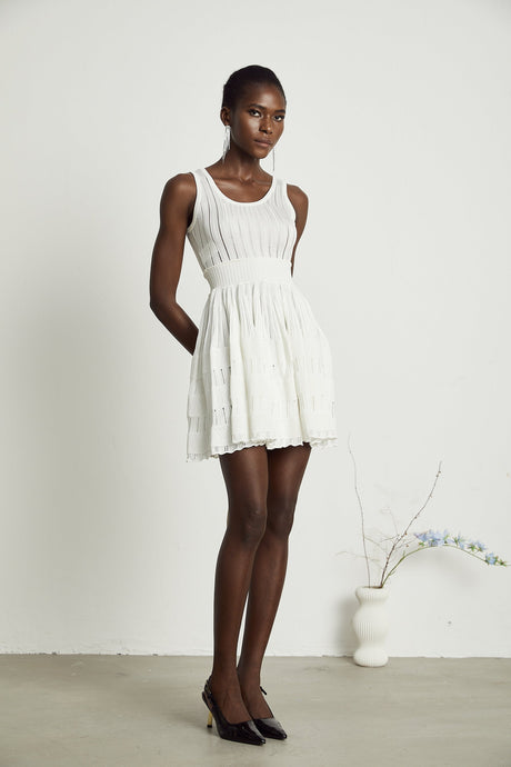 Noémie white cutout pleated mini dress