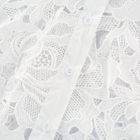 Noémie White Lace Midi Dress With Waist Belt & Embroidered Floral Design